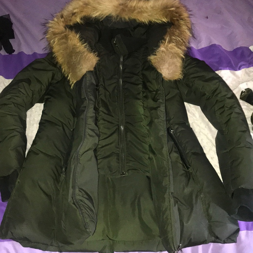 Hunter Green Mackage with fur hood